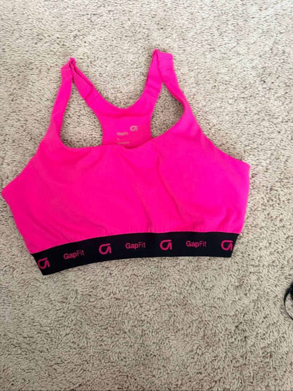 GapFit Hot Pink Logo Elastic Band Racerback Sports Bra Gym Workout Top L